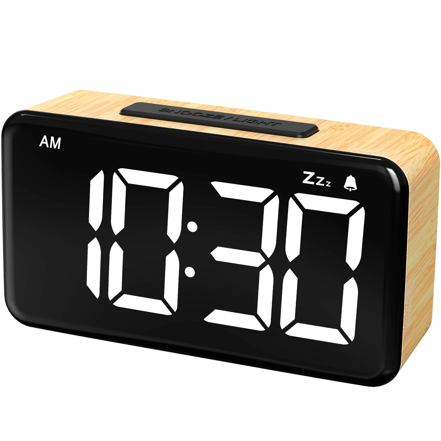 Wood Grain Digital Alarm Clock LED USB Charging Alarm Clock Adjustable Brightness 12/24H Desk Clock For HOme Office Bedside