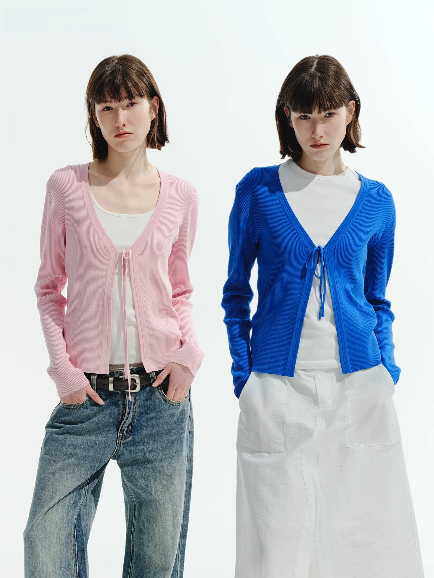 

Romantic Knitted V-Neck Cardigan Women's Slim Fit Short Outerwear Belted French Style Medium Softness Long Sleeve Casual Wear