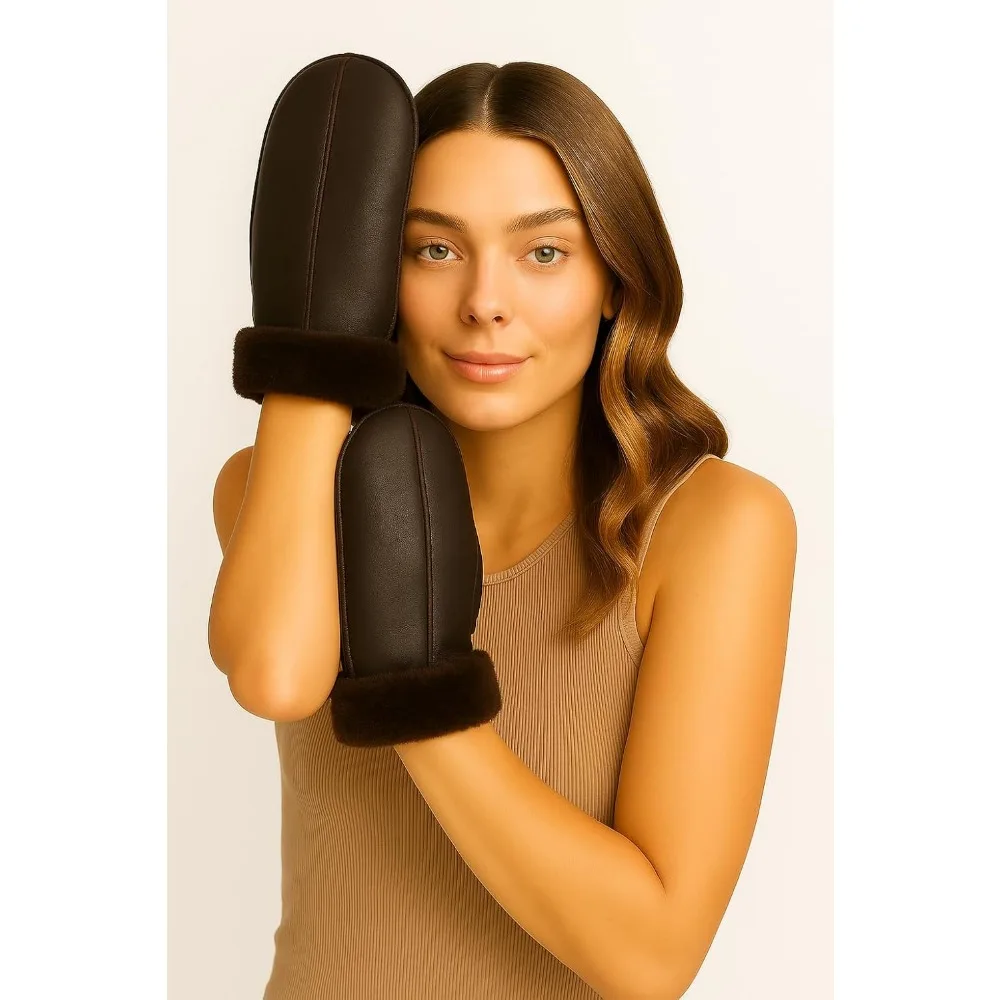 قفازات جلدية شيرلينغ الفاخرة للنساء - قفازات شتوية دافئة، حماية من الطقس البارد، معتمدة من LWG