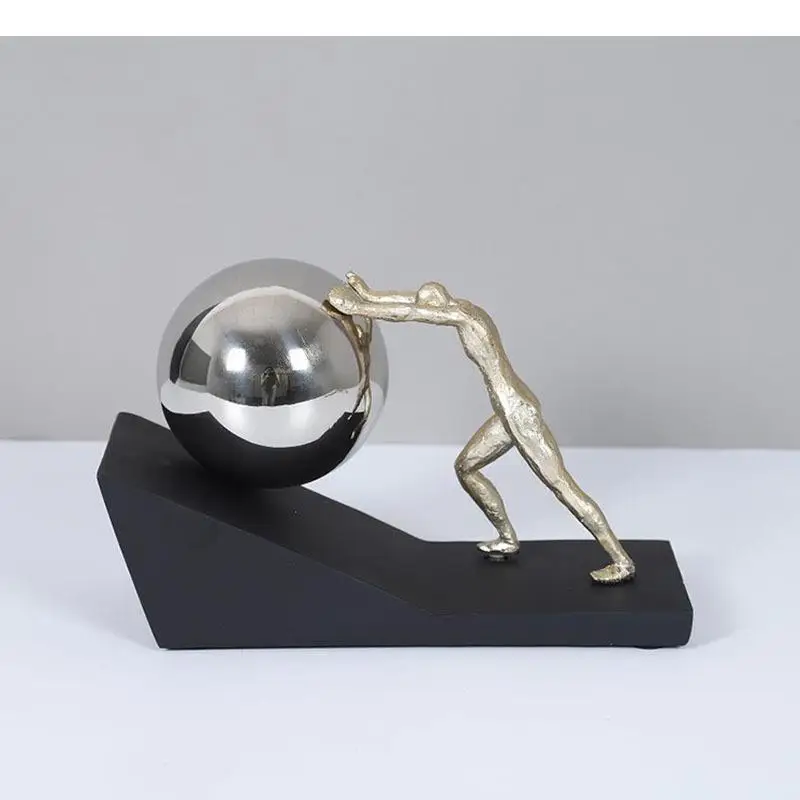 Pushing The Ball Character Resins Sculpture Mythical Figures Sisyphus Pushed Statue Desk Decoration Ornaments