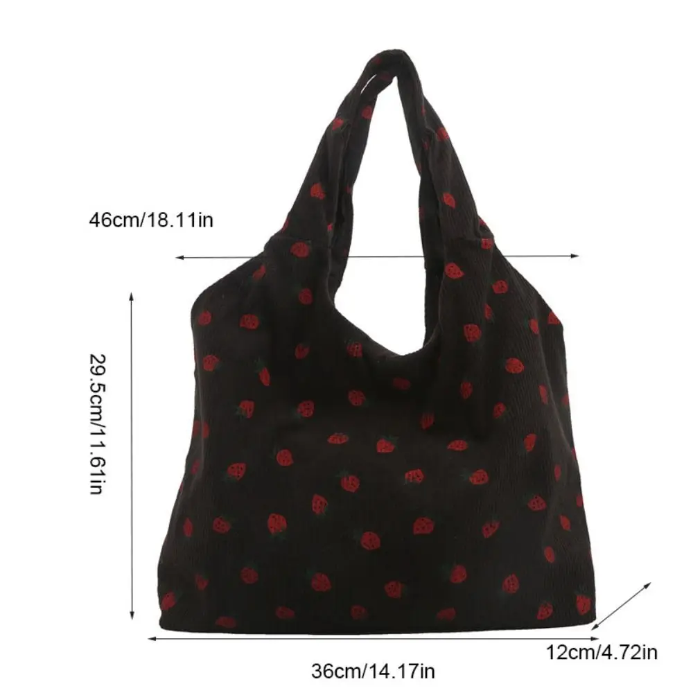 Large Capacity Strawberry Tote Bag Printing Square Shape Women Shoulder Bag Korean Style Harajuku Corduroy Handbag Shopping