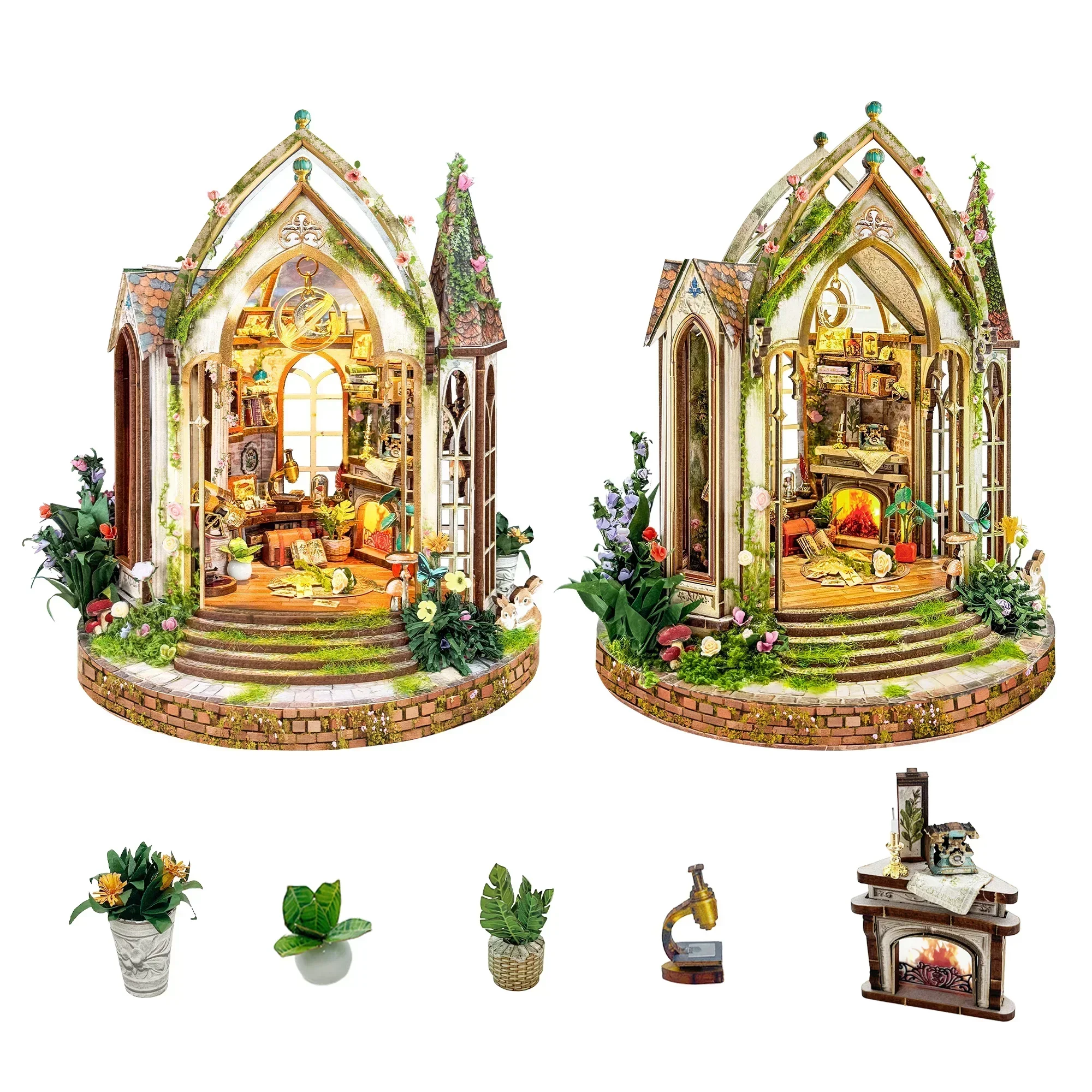 Dreamland Floral Studio Figurines Miniatures DIY Wooden Book Nook Bookend Handmade Bookshelf for Friends Gifts Home Decor Crafts