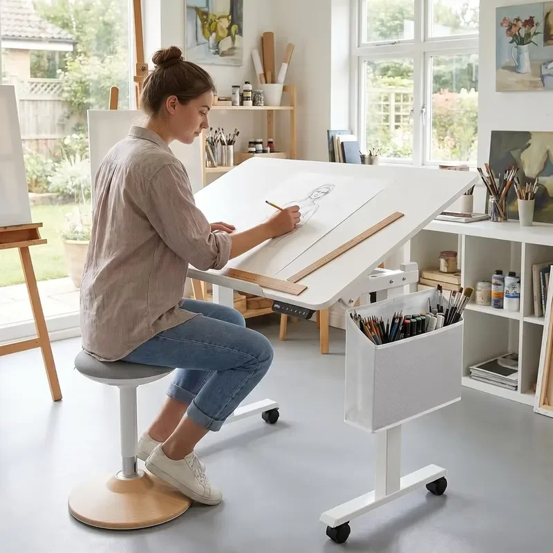 Rolling Standing Desk&Drafting Table with 90°Tilt Whiteboard,Art Drawing Desk with Tilting Dry Erase Surface& Lockable Wheels