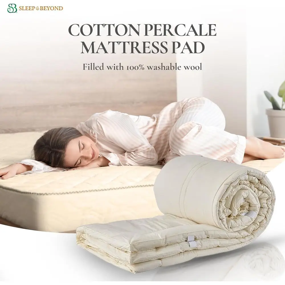 Sleep & Beyond myPad 100% Washable Wool MattrPad 0.5 inch Thick Luxurious Comort - Wool ibers - Ccal -ree - All -Season Bedding