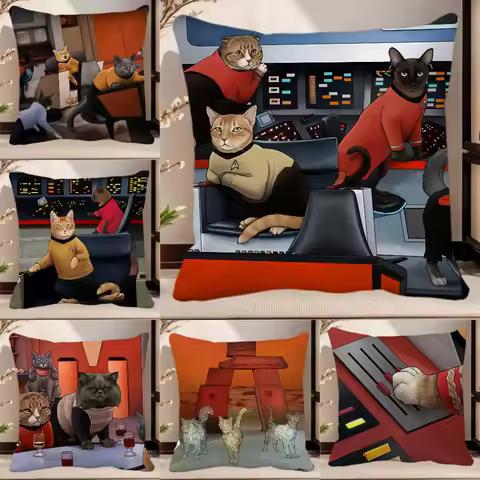 Cat Funny Star Trek Pillow Case Square Pillow Bedroom Sofa Leisure Comfort Cushion Car Home Decoration