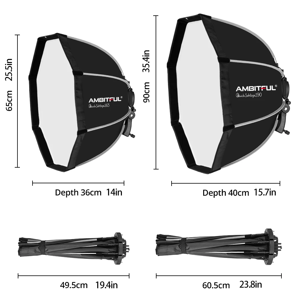 Ambitful 65cm 90cm Speedlite Portable Octagon Umbrella Softbox + Honeycomb Grid Outdoor Flash Soft Box for Godox yongnuo sidande