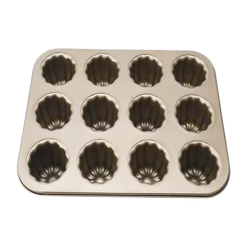 Molde Canele para tartas, molde antiadherente de 12 cavidades para magdalenas y muffins, molde para cupcakes para hornear en horno (oro champán)