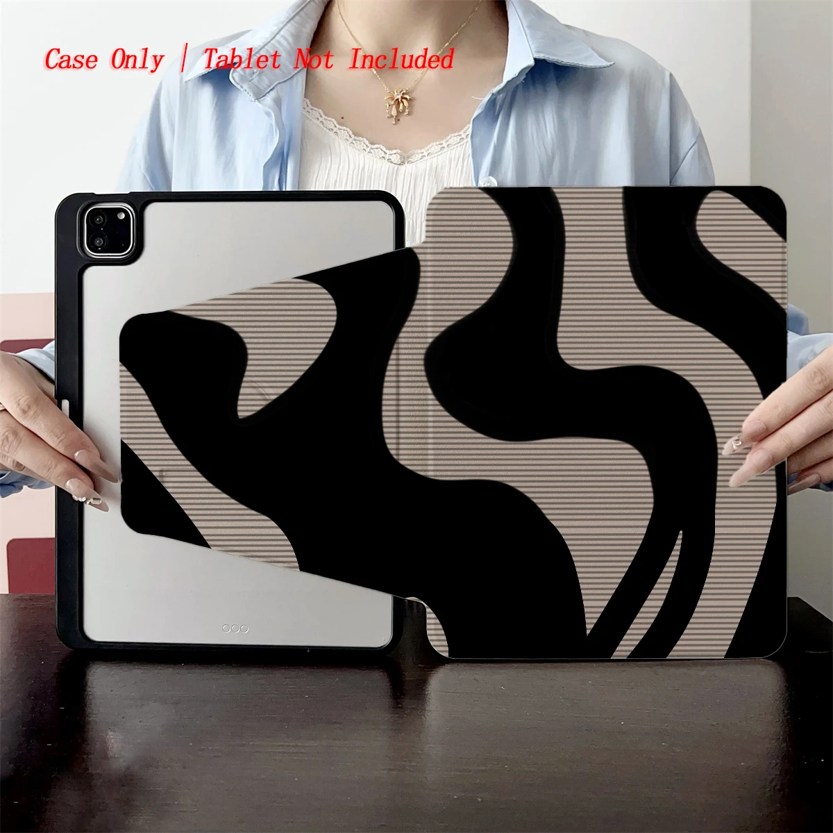 Minimalist Black & Brown Stripes Design iPad Case for Air 11 M3/13 M3/6 10.9 Anti-Scratch Cover with Pen Slot