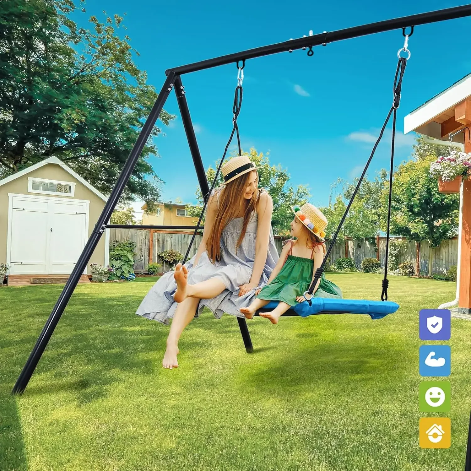 

440lbs Swing Set with 40 Inch Saucer Tree Swing and Heavy Duty A-Frame Metal Swing Stand (Blue), Playground Sets for Backyard