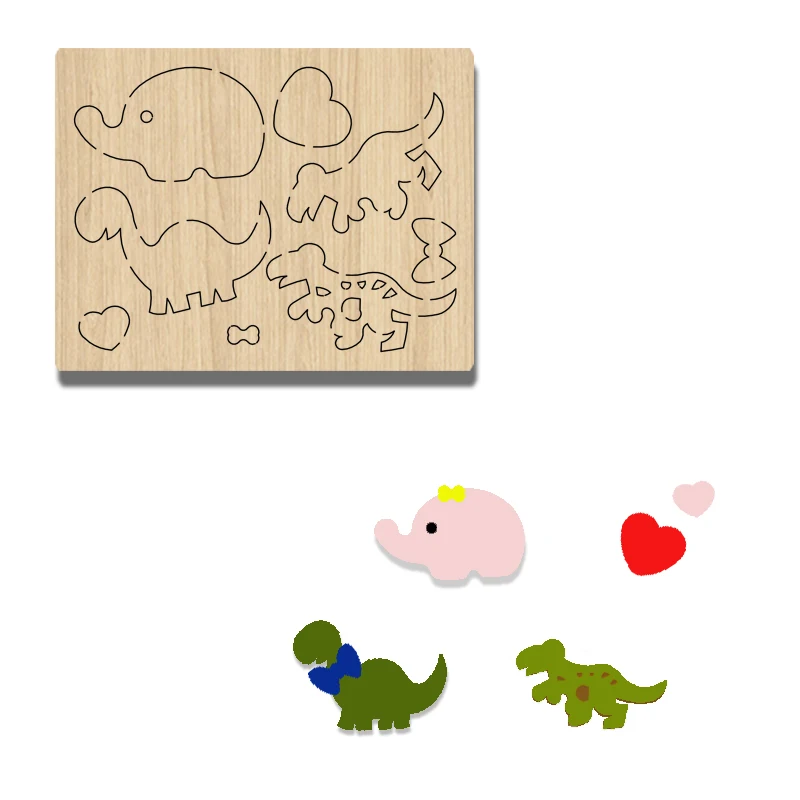 PR43    Cartoon Animal Images Include Elephant, Dinosaur And Love Wood Cutting Mold, Which Is Suitable For Most Machines