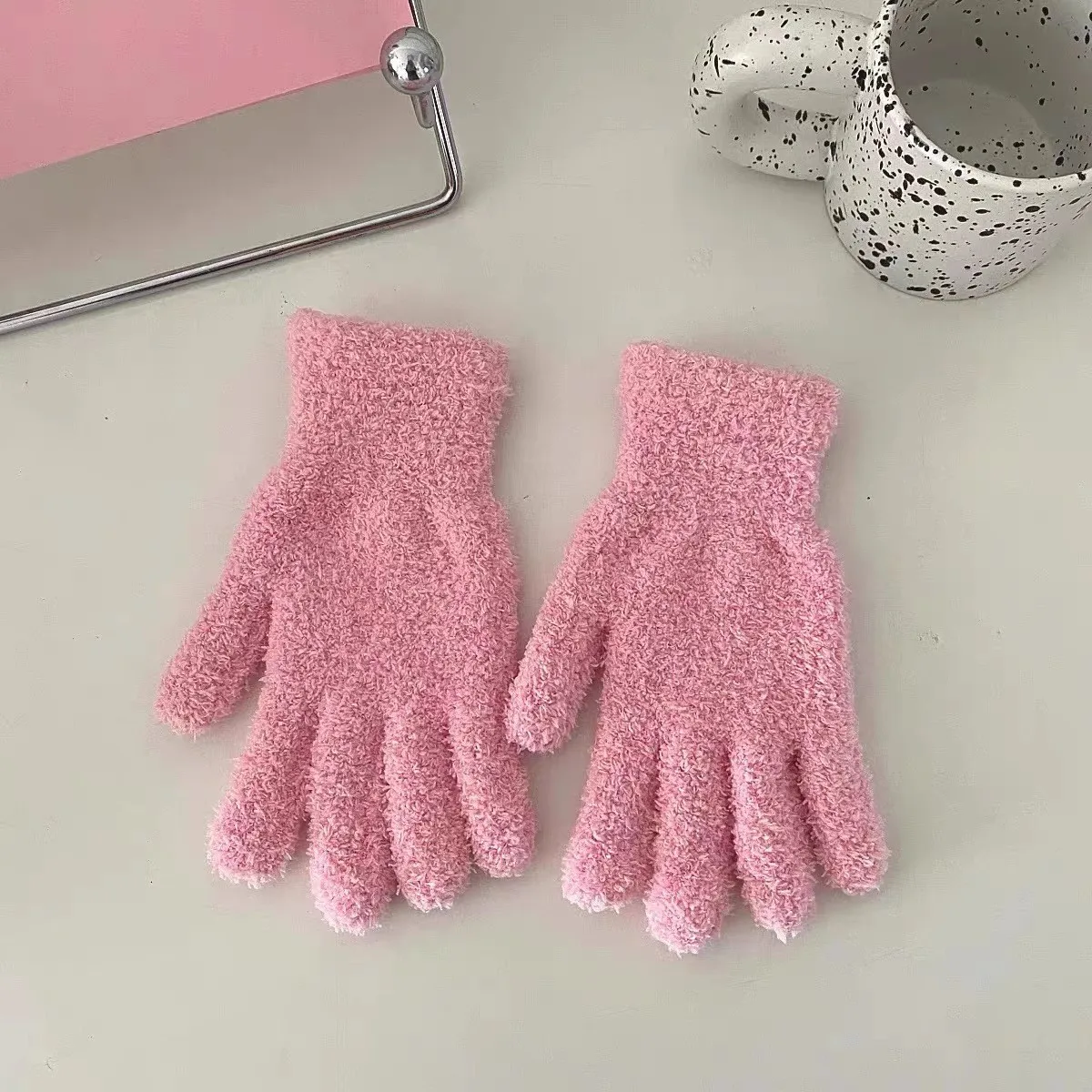 Fashion Winter Mink Velvet Five Finger Gloves Plush Warm Cold-proof Gloves Women Outdoors Cycling Solid Color Wistiti Mittens