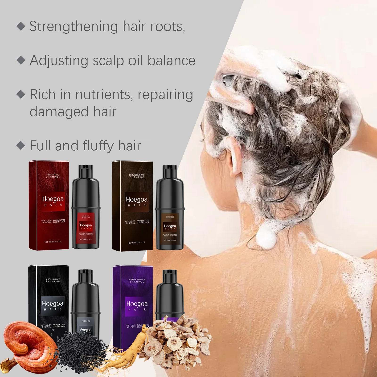 Herbal Hair Dye Shampoo Nourishing Repair Scalp Long Lasting Black Brown Red Puple Color Hair Color Shampoo Home Use Women Men
