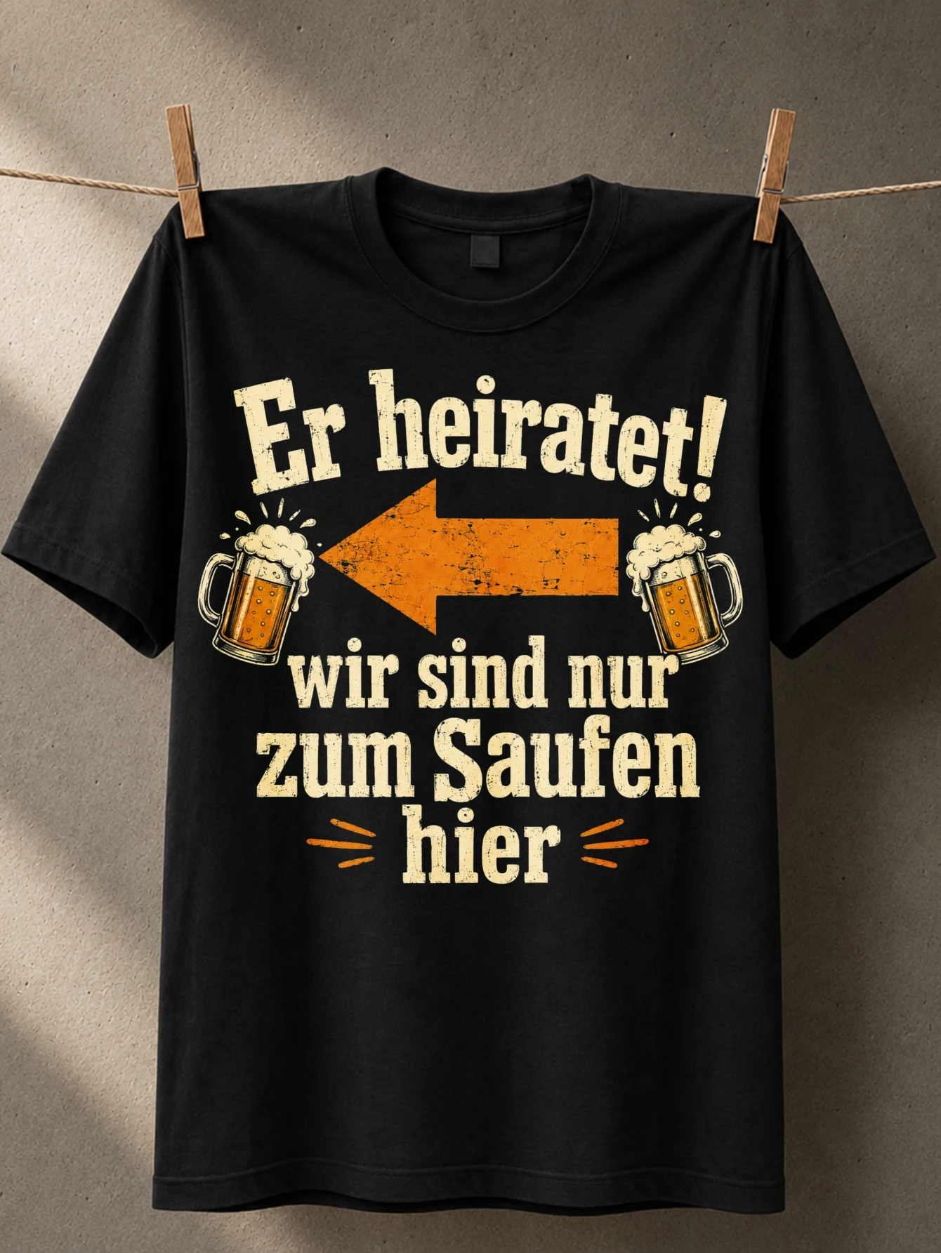 ER HEIRATET WIR SIND NUR ZUM SAUFEN HIER left arrow beer simple red  lettering and bachelor party  Unisex All T-Shirt