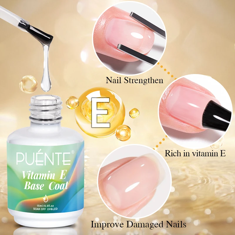 15ML Vitamin E Base Coat Gel Nail Polish For Improve Damaged Nails Strengthen Soak Off UV Semi-permanent Varnish For Nail Care