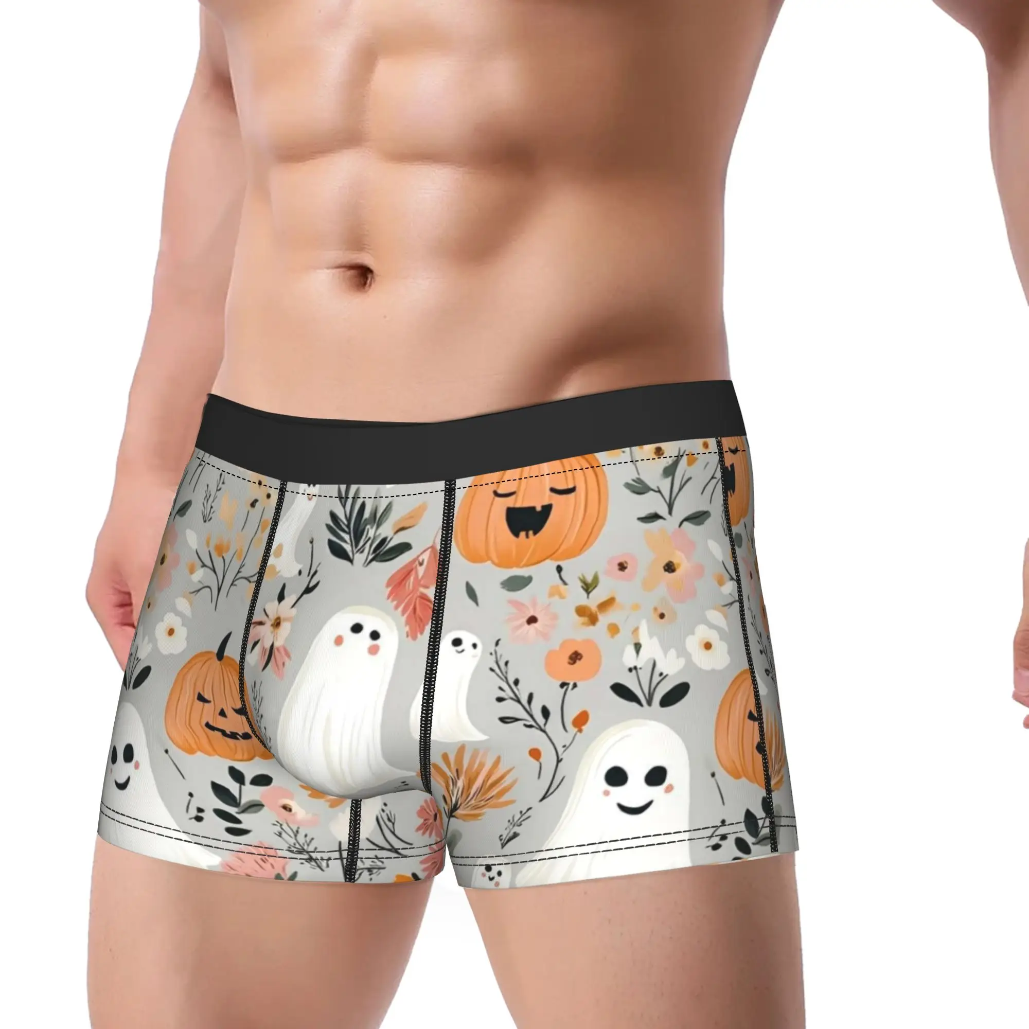 Men Halloween Ghosts Foral Boxer Briefs Shorts Panties Soft Underwear Pumpkin Male Funny S-XXL Underpants