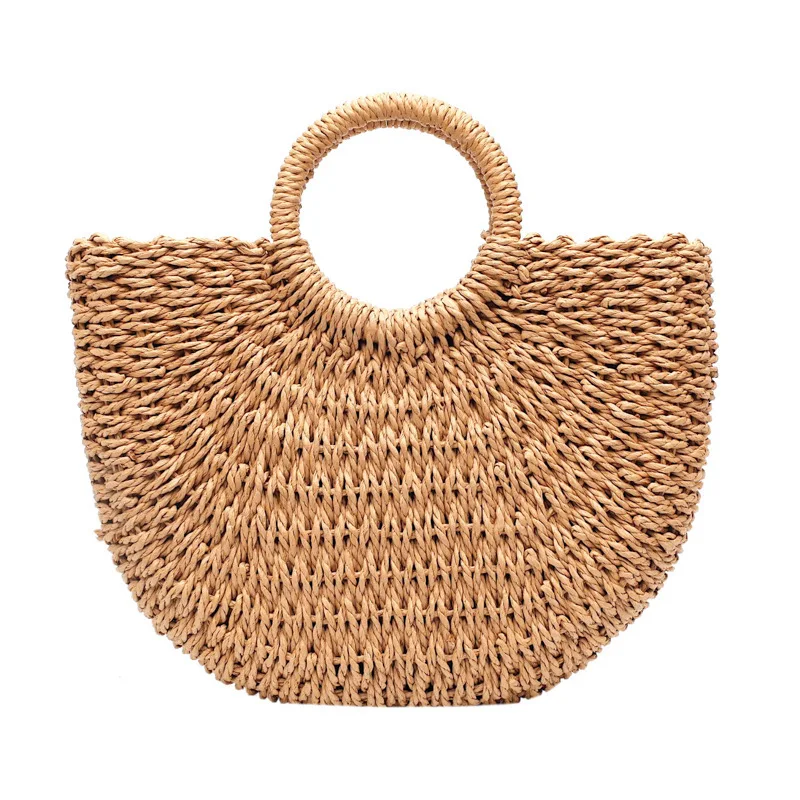 Summer Half-moon Straw Bag For Women Handmade Portable Handbag Large Capacity Beach Bag Basket Woven Top-handle Bag Purse Totes