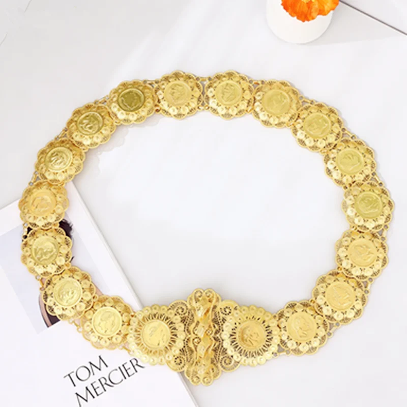 Arabian Elegant Gold-Plated Bridal Waist Belt Carved Hollow Pattern Wedding Party Holiday Gift Ladies Waist Accessory