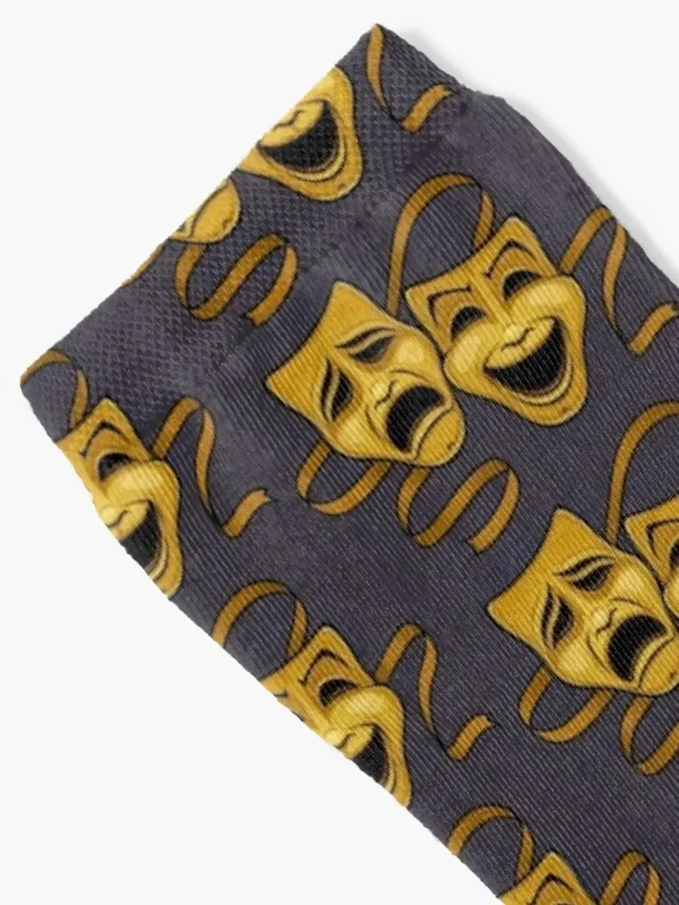 Gold Comedy And Tragedy Theater Masks Socks man cute Girl'S Socks Men's