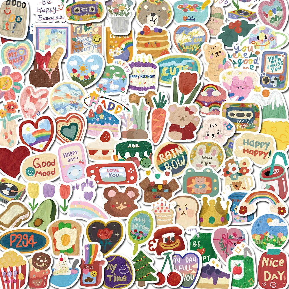 10/90PCS Watercolor Cute Kawaii Stickers Vintage For Kids DIY Notebook Luggage Motorcycle Laptop Refrigerator Decals Graffiti