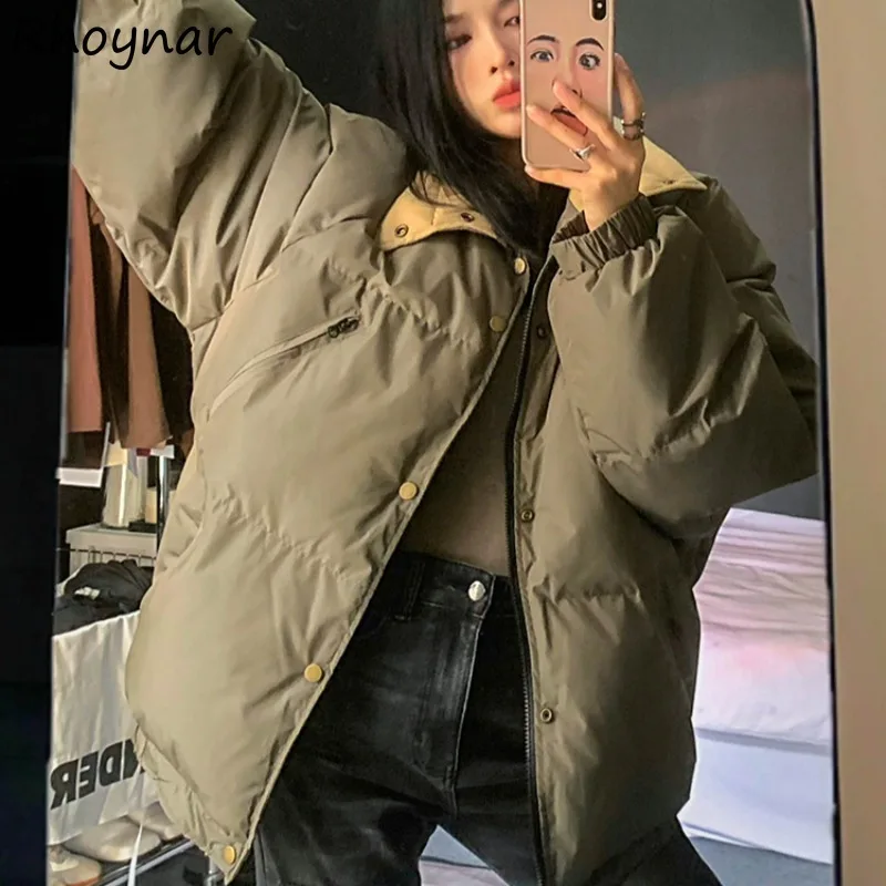 

Parkas Women Winter Short Style Plus Velvet Thickening Warm Coats American Retro All-match Leisure Zippers Attractive Stylish