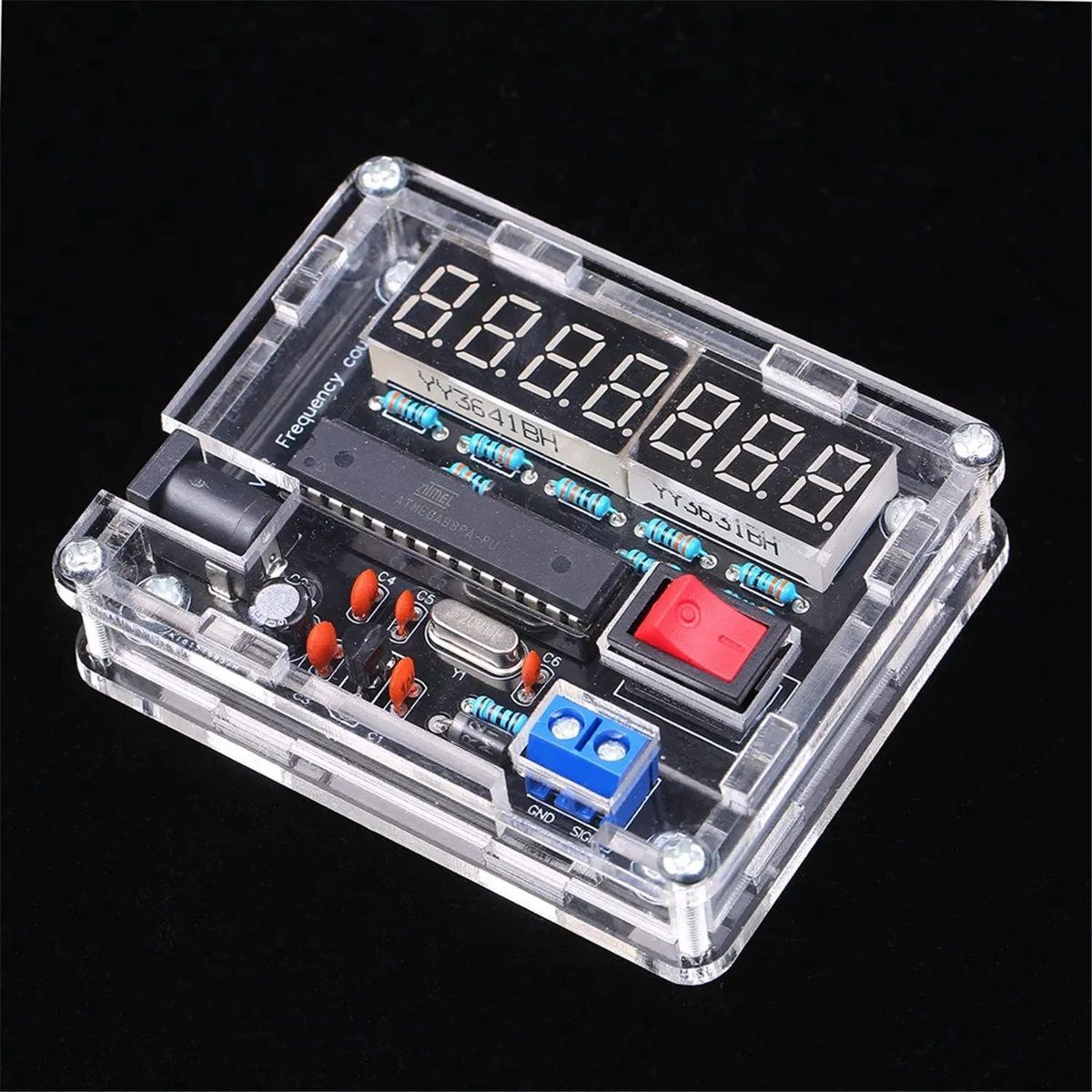 AA91 Frequenzmesser, 10 MHz Frequenzmesser DIY Kit Frequenzzähler AVR Frequenz mit Shell Counter 0,000 001 Hz Auflösung