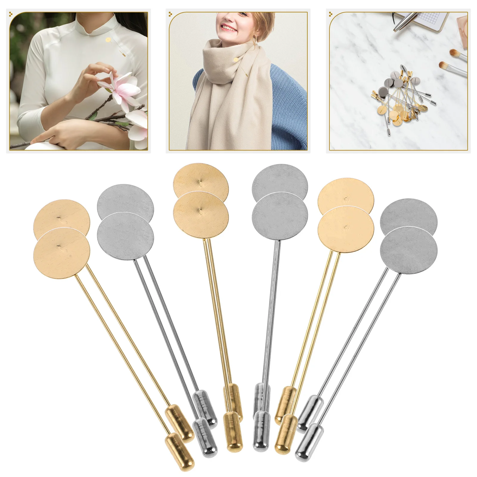 

20Sets Copper DIY Hat Pins Flat Round Tray Lapel Pins Ideal for Brooches Jewelry Making Craft Accessories Round Head Needle Pin