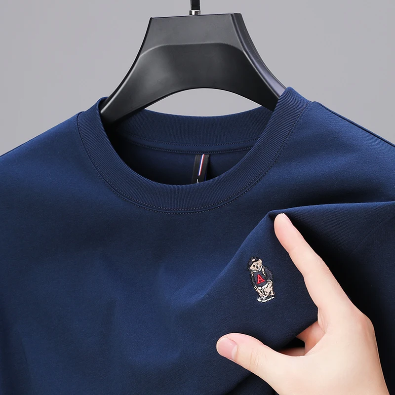 

Роскошная мужская футболка с круглым вырезом и длинным рукавом из 100% хлопка с вышивкой, осень/зима 2023, новый высококачественный брендовый удобный топ, мужская одежда