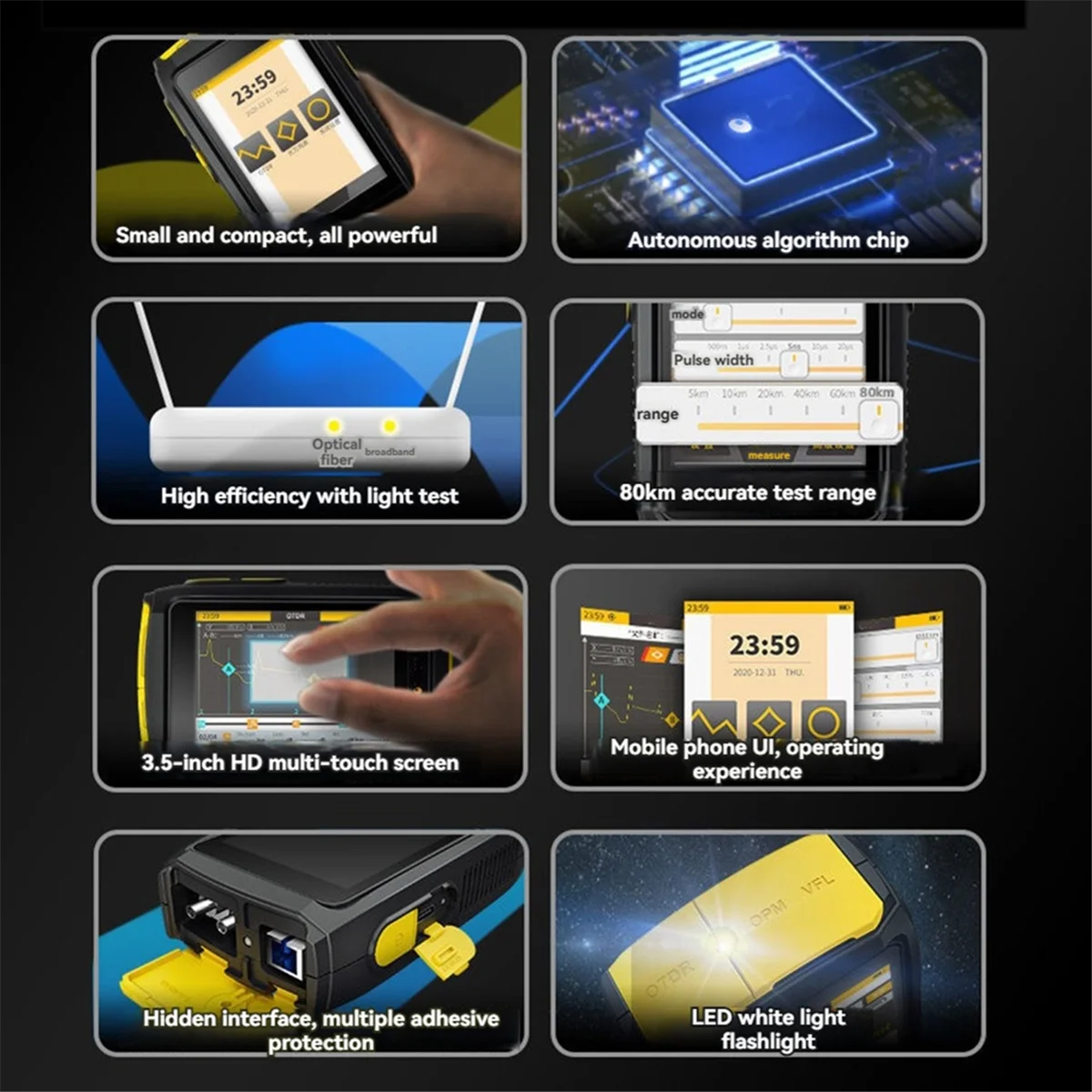 Retail! Mini OTDR Optic Otdr Optical Reflector Active Fiber Live Tester 1550nm 20dB 80km SC Fiber Reflectometer Touch Screen