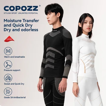 COPOZZ ผู้หญิงผู้ชาย 3A Antimicrobial สกีชุดชั้นในฟิตเนสออกกําลังกายสโนว์บอร์ดกีฬาความดันรองรับ WARM Long Johns