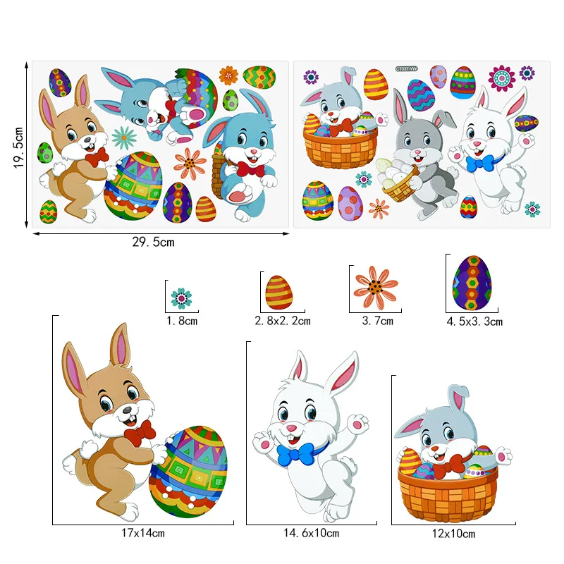 2 Blatt glücklich Ostern Fenster Aufkleber Kaninchen Ei elektro statische Glas Aufkleber Frühlings fest Kinder DIY Wandt attoos Ostern Wohnkultur