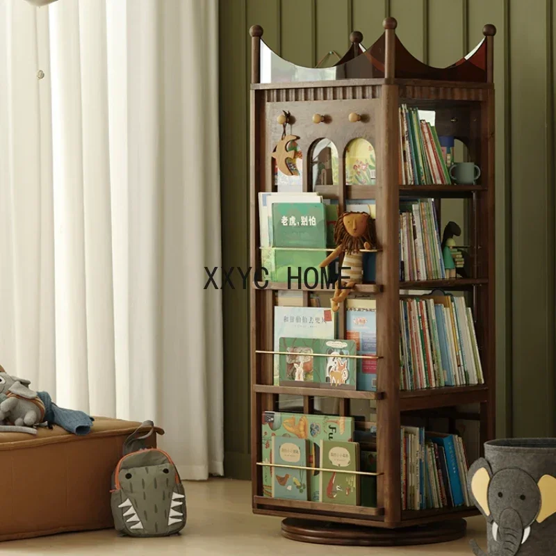 

Rotating Bookshelf 360 Degrees Bookcase Solid Wood Large Capacity Living Room Picture Book Rack