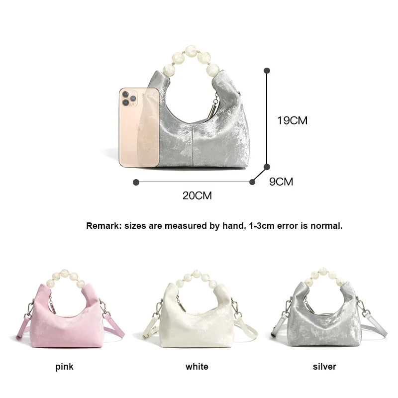 Women Bag 2024 New Chinese style Fashion Beading Small Hobos Handbag Lady Shoulder Bag Female Split Leather Crossbody Messenger