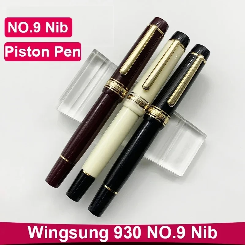 

WingSung/JUNLAI Large 930 Resin Piston Fountain Pen 50# No.9 Iraurita F/M/B Nib black/white barrel Business Writing Gift Pen