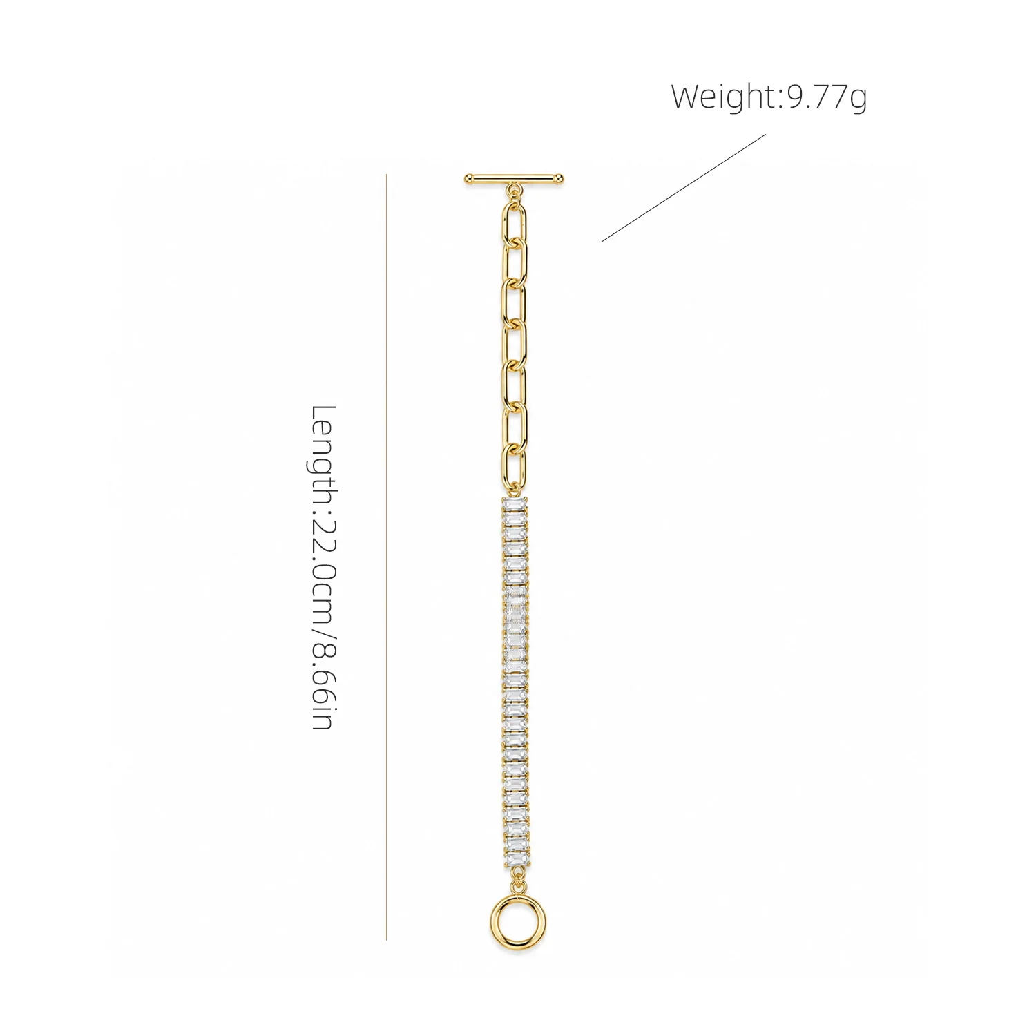 Women Two Style Mixed Link Bracelet Paperclip And Stone Inlaid Chain With OT Toggle Clasp Elegant Wrist Ornament For Dating Even