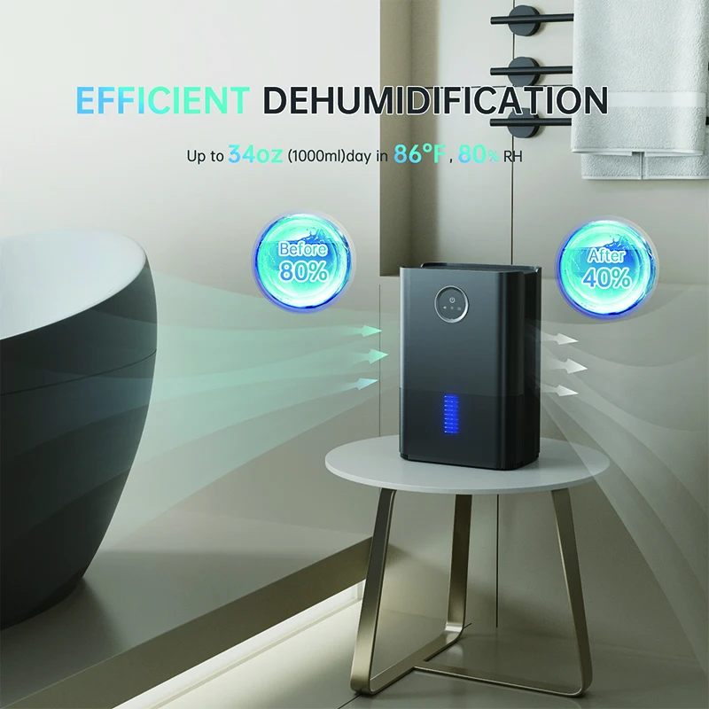 مزيل رطوبة الهواء كتم امتصاص الرطوبة مزيل مجفف الهواء للمساحات الصغيرة (40-60 ㎡ )، سعة 1 لتر/ساعة، خزان 2.5 لتر، طاقة منخفضة 60 وات