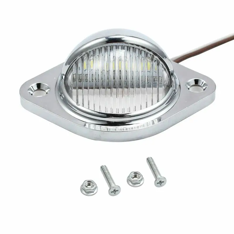 2pcs Universal Chrome Shell LED License Plate Tag Lights Lamps 12V-24V 0.06A 0.5W for Car Truck SUV Trailer Van Lorries Caravans