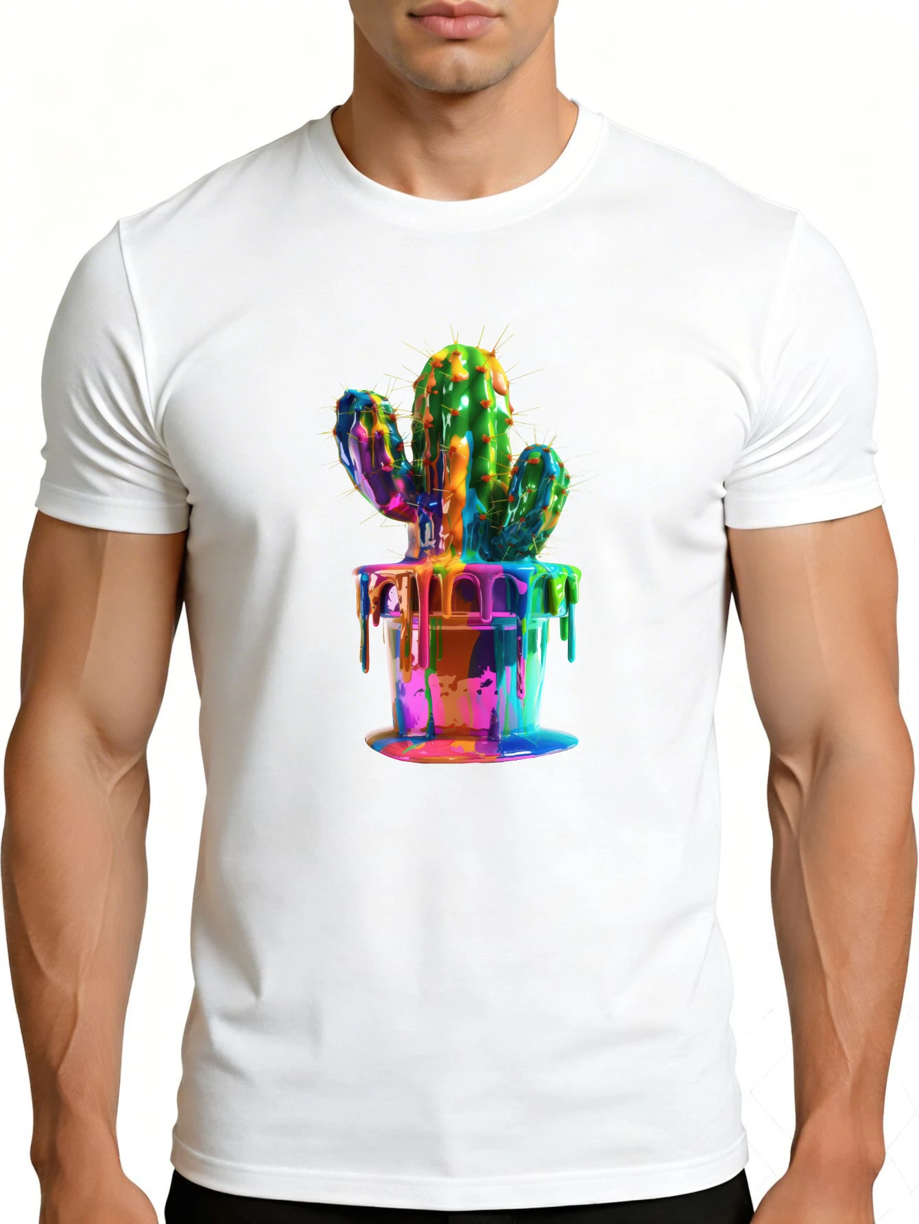 Colorful Cactus Art Men's T-Shirt Vibrant Desert Plant Design Summer Casual Wear Gift for Him