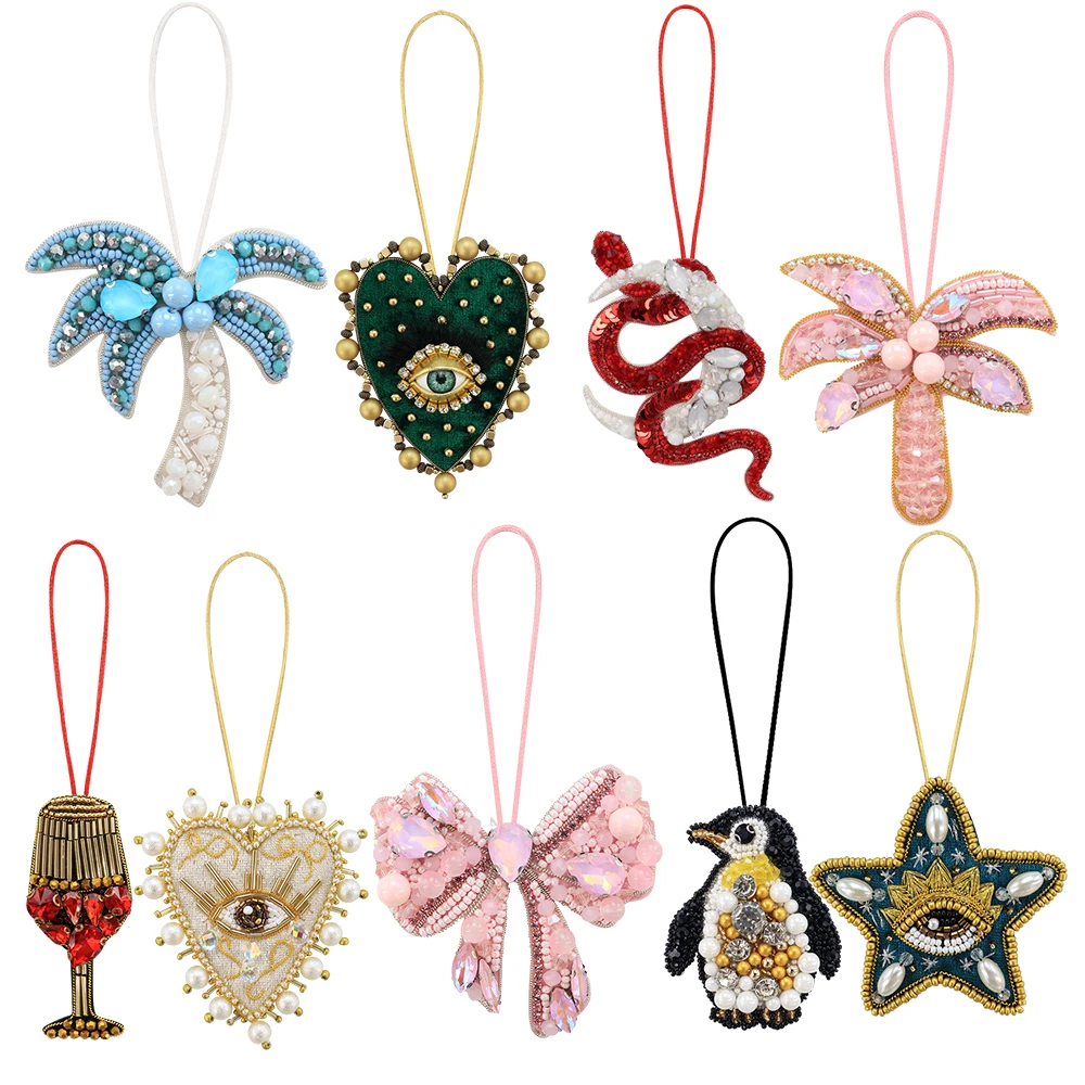 Rope Badge Star Patch Coconut Beach Theme Animal Sew Applique Heart Eye Bag Clothing Lanyard Handmade Bead Rhinestones Accessory
