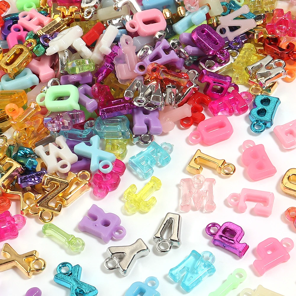 100 Stück/Set Bunte ABS-Buchstabenperlen für Schmuckherstellung, DIY-Armband, Halskette, Ohrringe, Anhänger, Zubehör – Detail 6