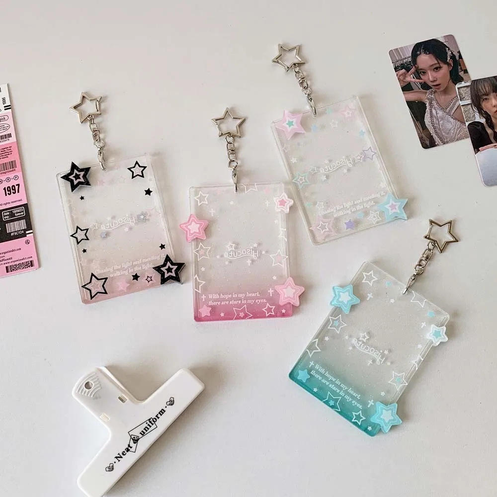 With Keychain Korean Style Card Holder Transparent Star Polaroid Photo Student Card Cover Acrylic Card Case ID Card Holders