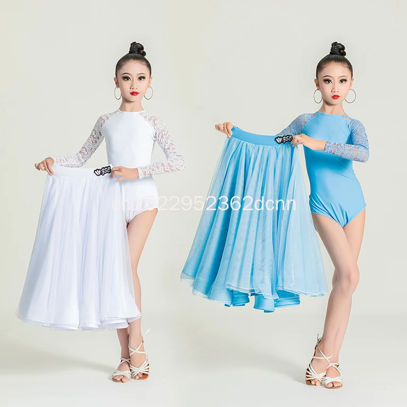 여아용 신형 모던댄스 어린이 왈츠 연습복 플로잉 슬리브 전문 공연복 볼룸댄스용