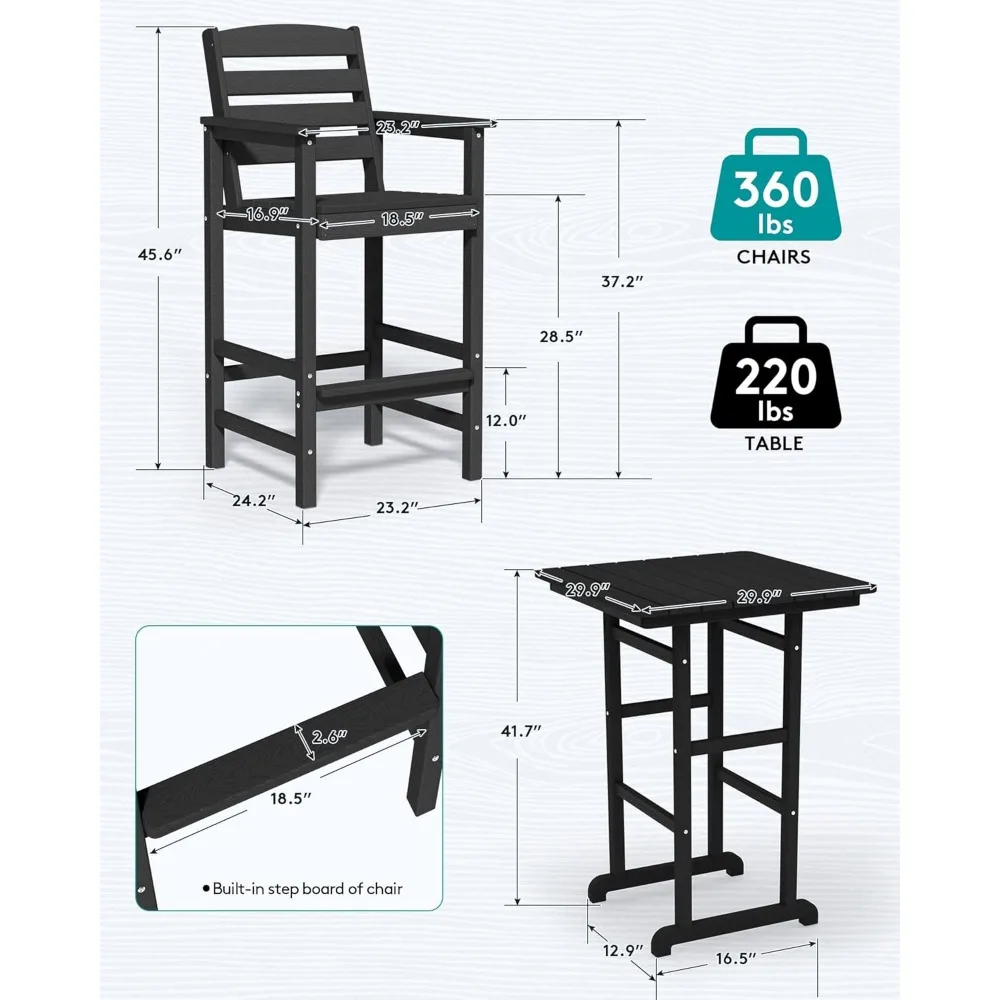 

Balcony Adirondack Chairs and Table 3 Pieces Set, Adirondack Bar Height Chairs Set of 2 and Bar Table