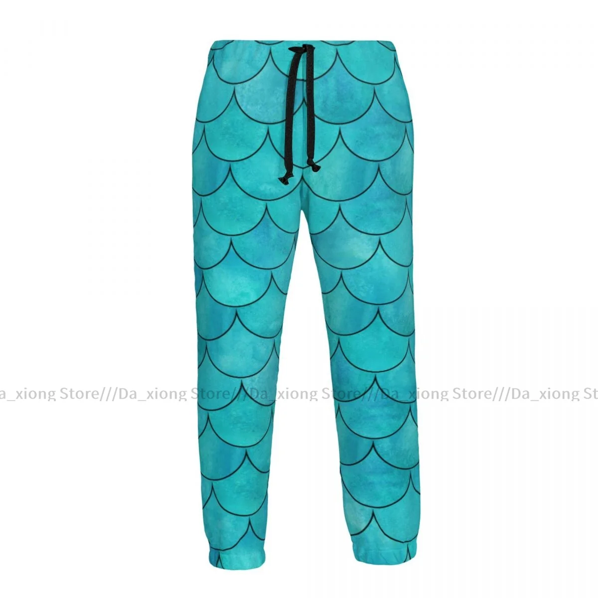 

Men Sports Pants Male Casual Loose Trousers Bright Teal Color Mermaid Fish Scale Wave Sportpants