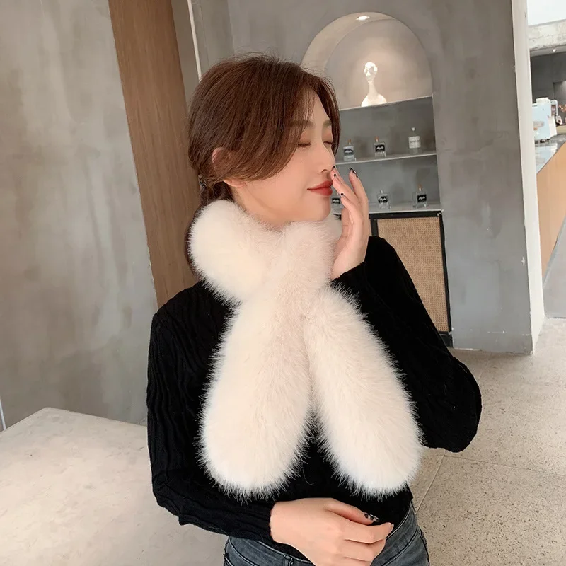 Autumn and Winter Warm Thickened Imitation Fox Rex Rabbit Plush Fur Scarf Trendy Big Scarf Women's Shawl Versatile Fur Collar