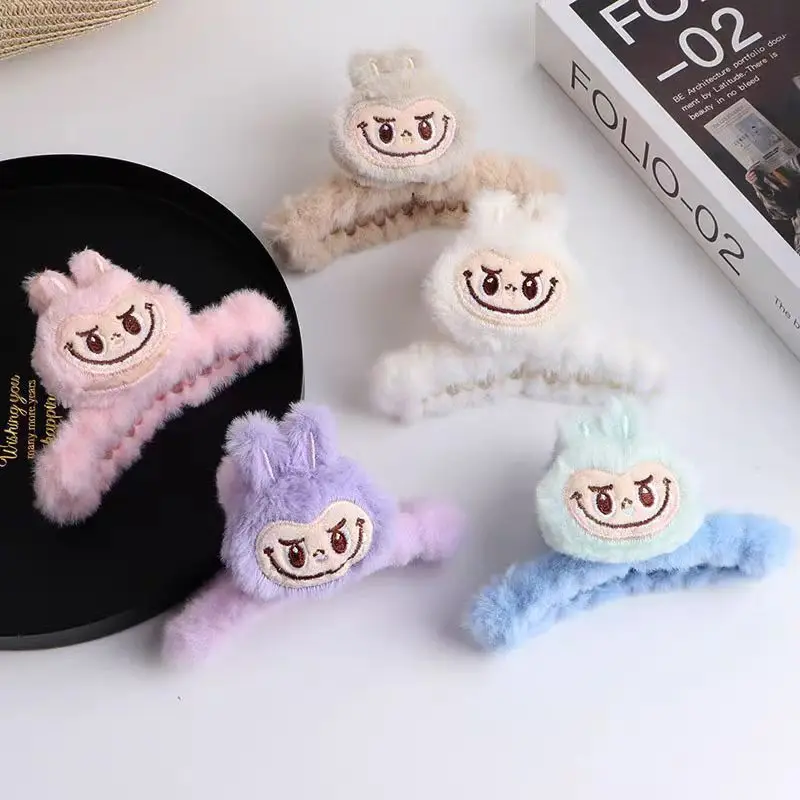 

Cartoon Labubu Plush Hair Accessories for Women Cute Rabbit Hair Clip for Autumn and Winter Wash Face and Mask Hairband Hair Tie