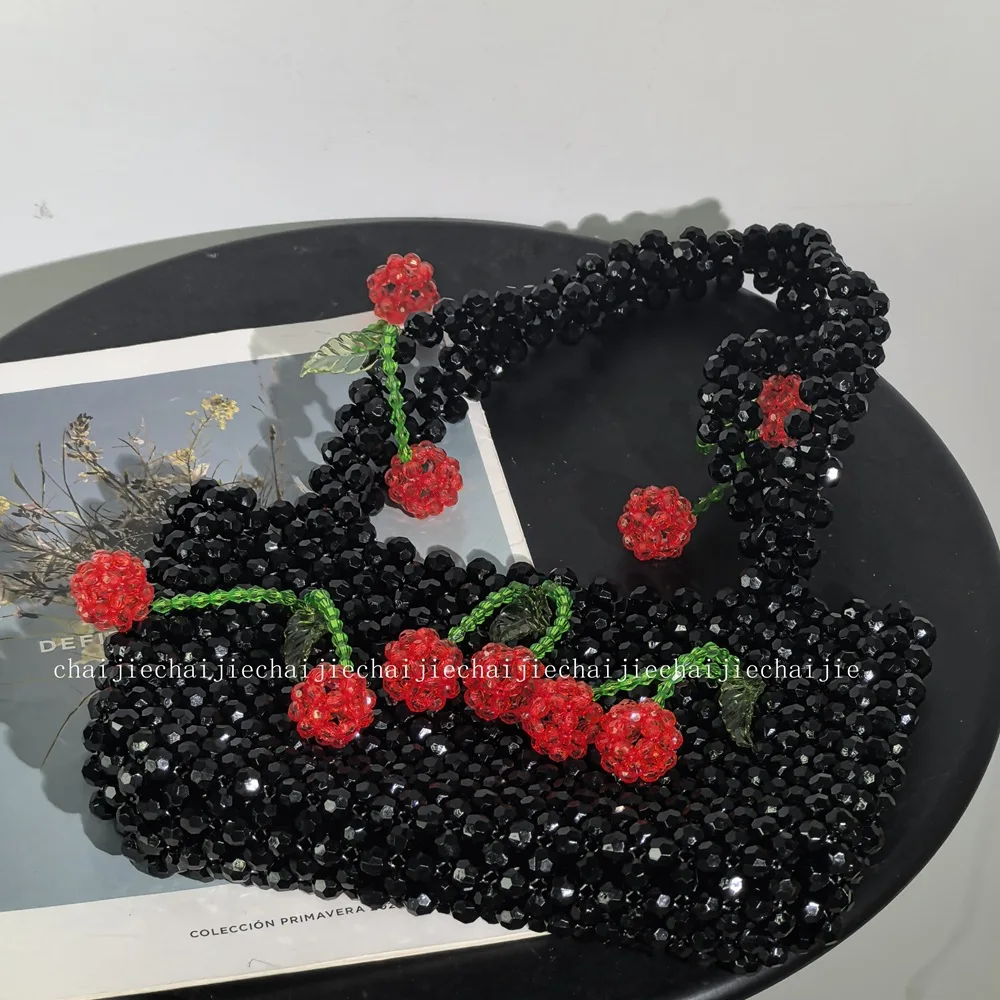 

New Spring Summer Cherry Acrylic Hand Woven Ladies Handbag with Ins Design Lightweight Fashionable Versatile Beaded Women's Bag