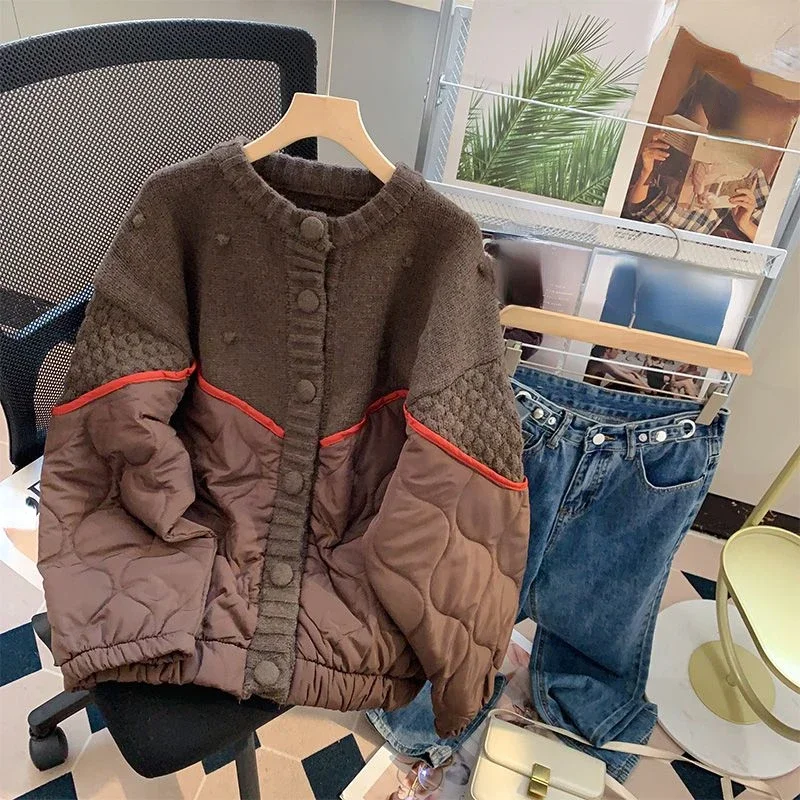 Y2k Harajuku Vintage Sweaters Coats Knit Patchwork Solid Color Single Breasted Jackets Cardigan Warm Thicken Women Clothing 2023