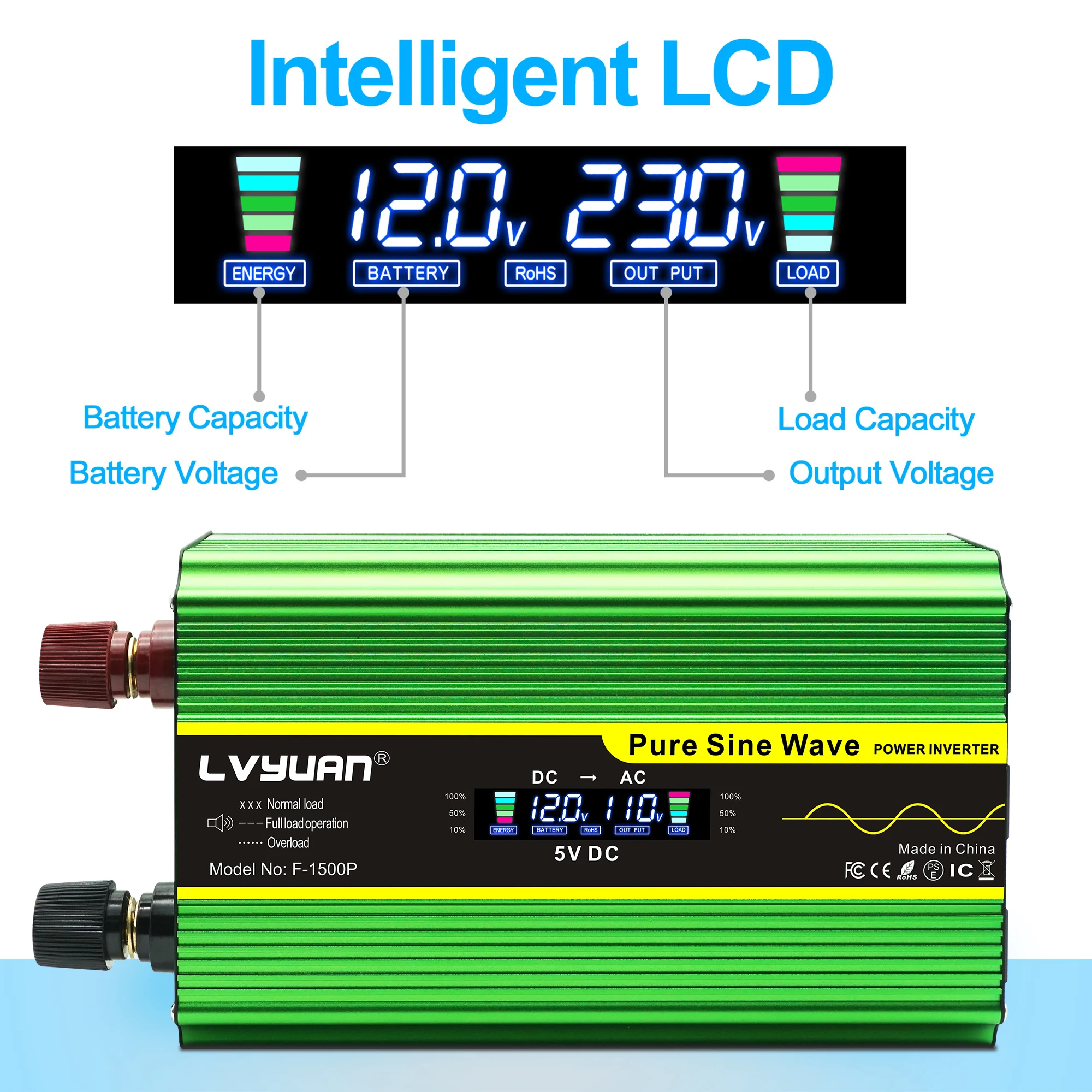 4000W/6000W  Inverter Pure Sine Wave LVYUAN LCD Display Remote Control DC12V/DC24V to AC110V AC130V Off Grid Power Inversor