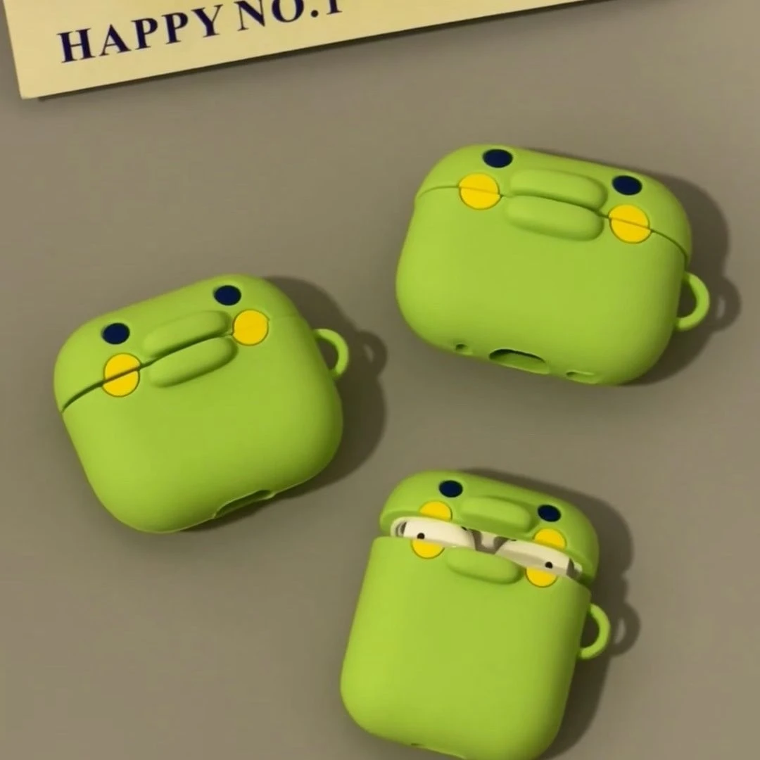 Capa de Silicone Divertida de Sapo Verde de Boca Grande para Fones de Ouvido AirPods Pro 3 1 2 3 4 Pro Pro2 - Capas de Fone de Ouvido Bluetooth Sem Fio