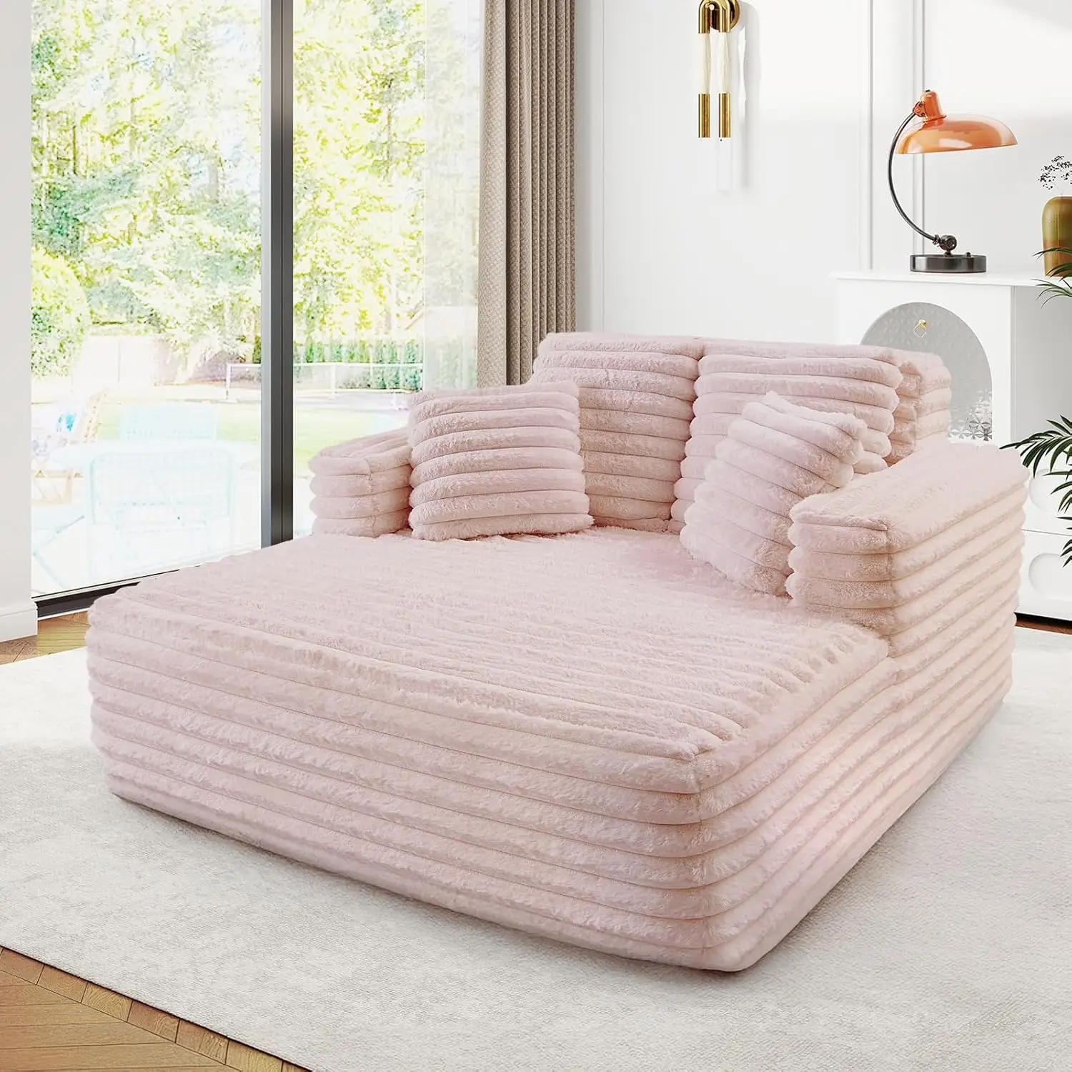 

Широкий диван-шезлонг 56 дюймов для дома, плюшевый диван-кровать из искусственного меха с подушками и широкими подлокотниками, пушистый, на заказ